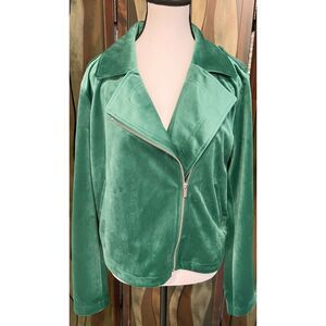 LC Lauren Conrad Green Velvet moto jacket. Size L.